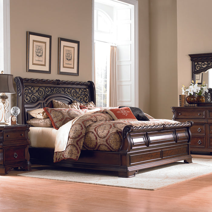 Arbor Place King California Sleigh Bed, Dresser & Mirror, Chest, Nightstand - Furniture World