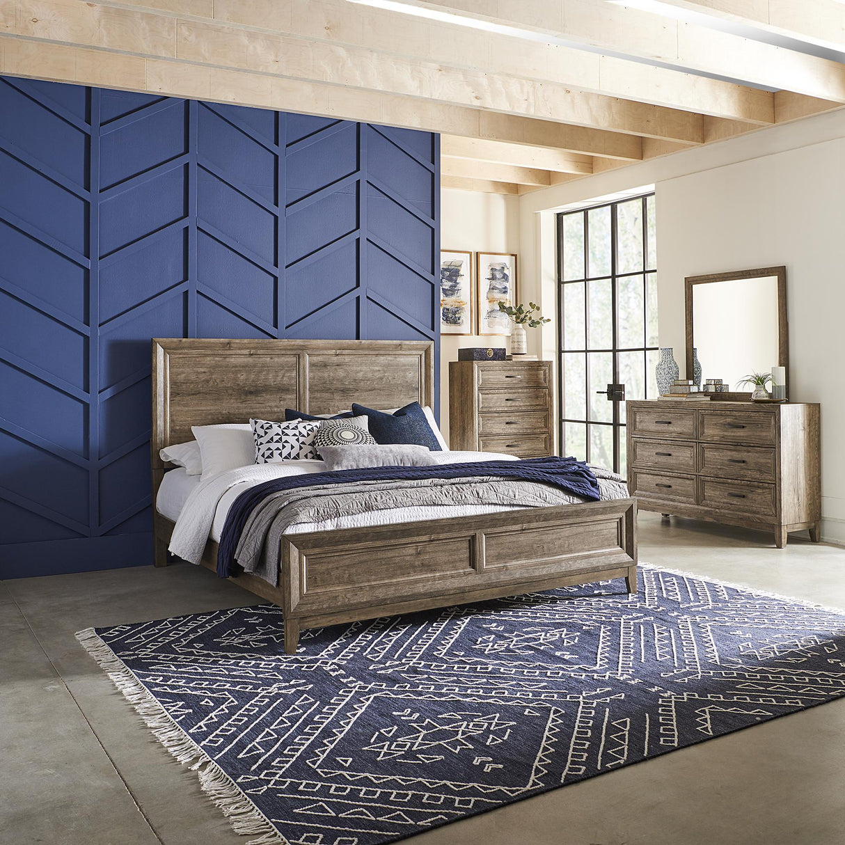 Ridgecrest King Panel Bed, Dresser & Mirror, Chest - Furniture World