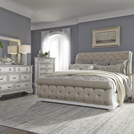 Abbey Park Queen Uph Sleigh Bed, Dresser & Mirror, Chest - Furniture World