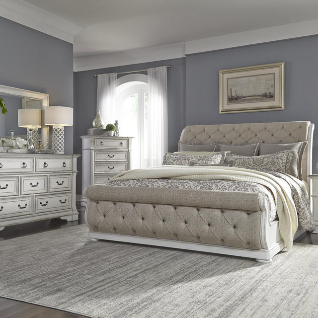 Abbey Park Queen Uph Sleigh Bed, Dresser & Mirror, Chest - Furniture World