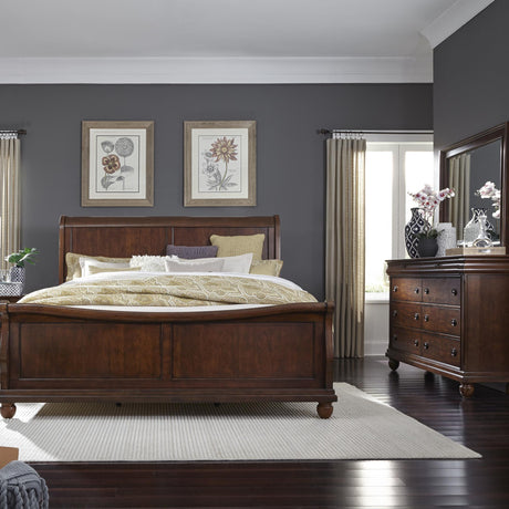 Rustic Traditions King California Sleigh Bed, Dresser & Mirror - Furniture World