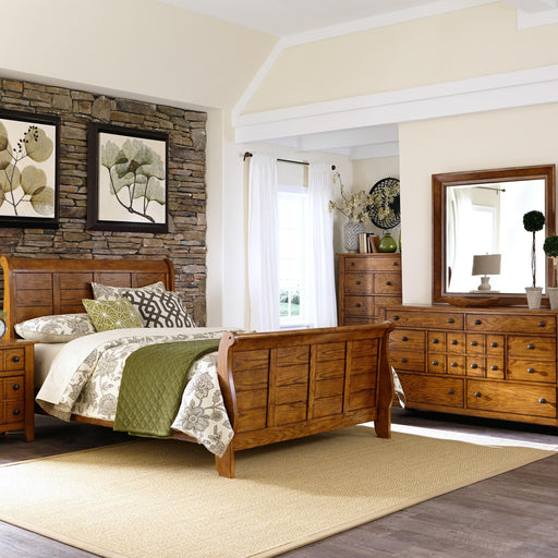 Grandpas Cabin King California Sleigh Bed, Dresser & Mirror, Nightstand - Furniture World