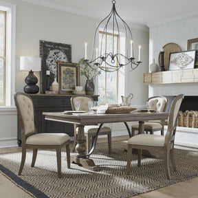 Americana Farmhouse Optional 5 Piece Trestle Table Set - Furniture World