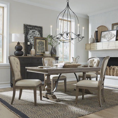 Americana Farmhouse Optional 5 Piece Trestle Table Set - Furniture World