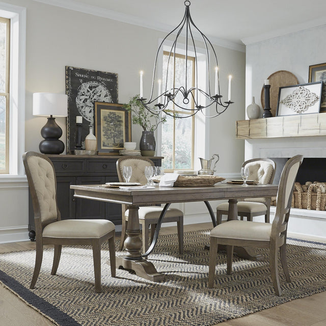 Americana Farmhouse Optional 5 Piece Trestle Table Set - Furniture World
