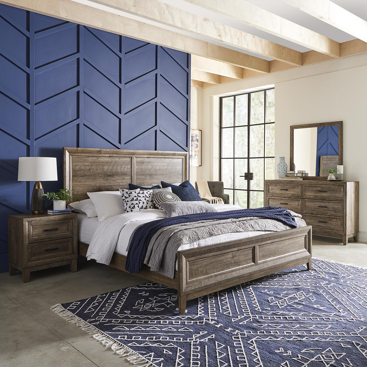 Ridgecrest King Panel Bed, Dresser & Mirror, Nightstand - Furniture World
