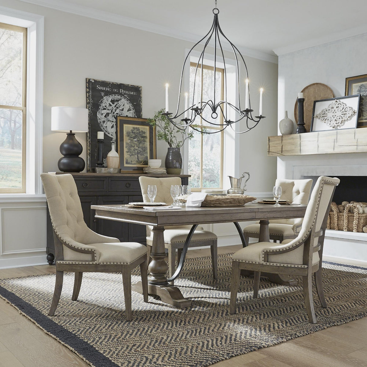 Americana Farmhouse 5 Piece Trestle Table Set - Furniture World