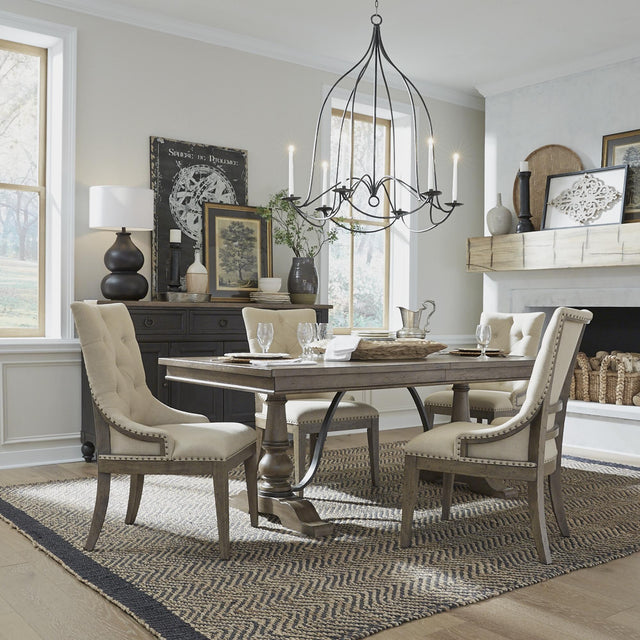 Americana Farmhouse 5 Piece Trestle Table Set - Furniture World