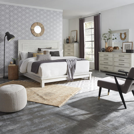 Modern Farmhouse King Platform Bed, Dresser & Mirror, Chest - Furniture World