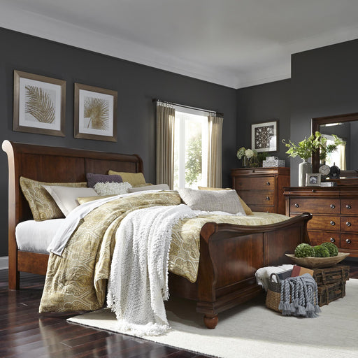 Rustic Traditions King California Sleigh Bed, Dresser & Mirror, Chest - Furniture World