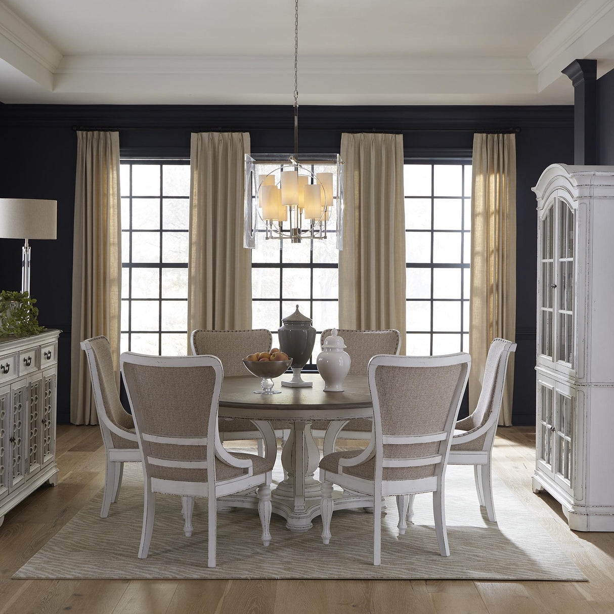 Magnolia Manor 7 Piece Round Ped Table Set - Furniture World