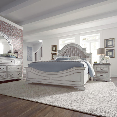 Magnolia Manor King Uph Bed, Dresser & Mirror, Nightstand - Furniture World