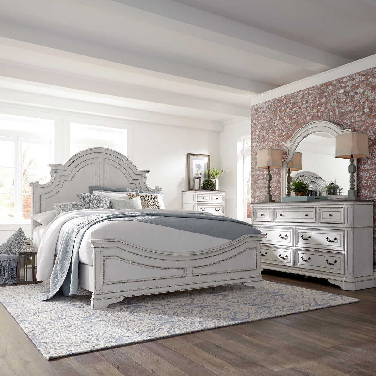 Magnolia Manor King California Panel Bed, Dresser & Mirror, Chest - Furniture World