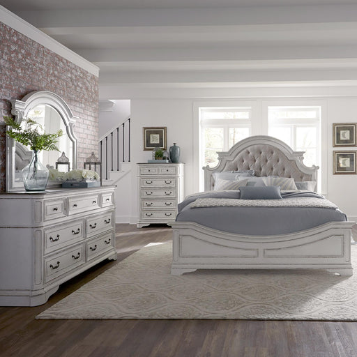 Magnolia Manor Queen Uph Bed, Dresser & Mirror, Chest - Furniture World