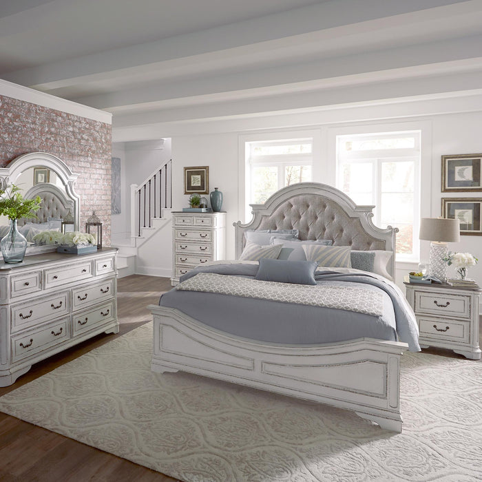 Magnolia Manor Queen Uph Bed, Dresser & Mirror, Chest, Nightstand - Furniture World