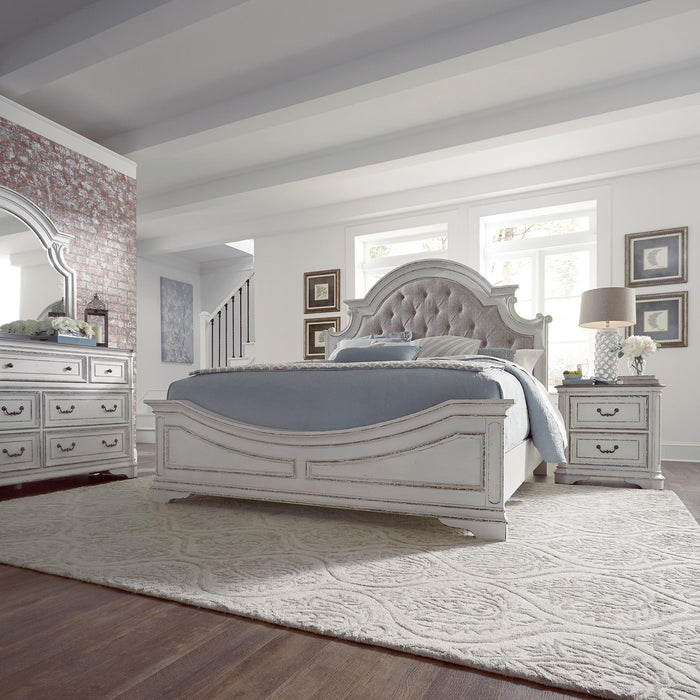 Magnolia Manor Queen Uph Bed, Dresser & Mirror, Nightstand - Furniture World