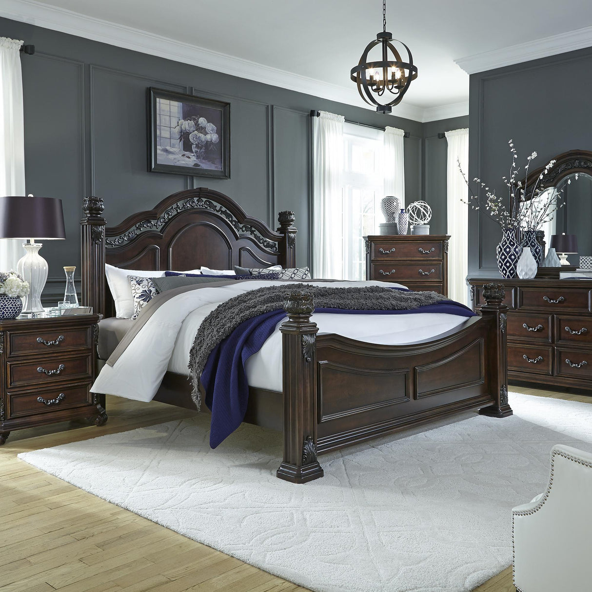 Messina Estates Queen Poster Bed, Dresser & Mirror, Chest, Nightstand - Furniture World