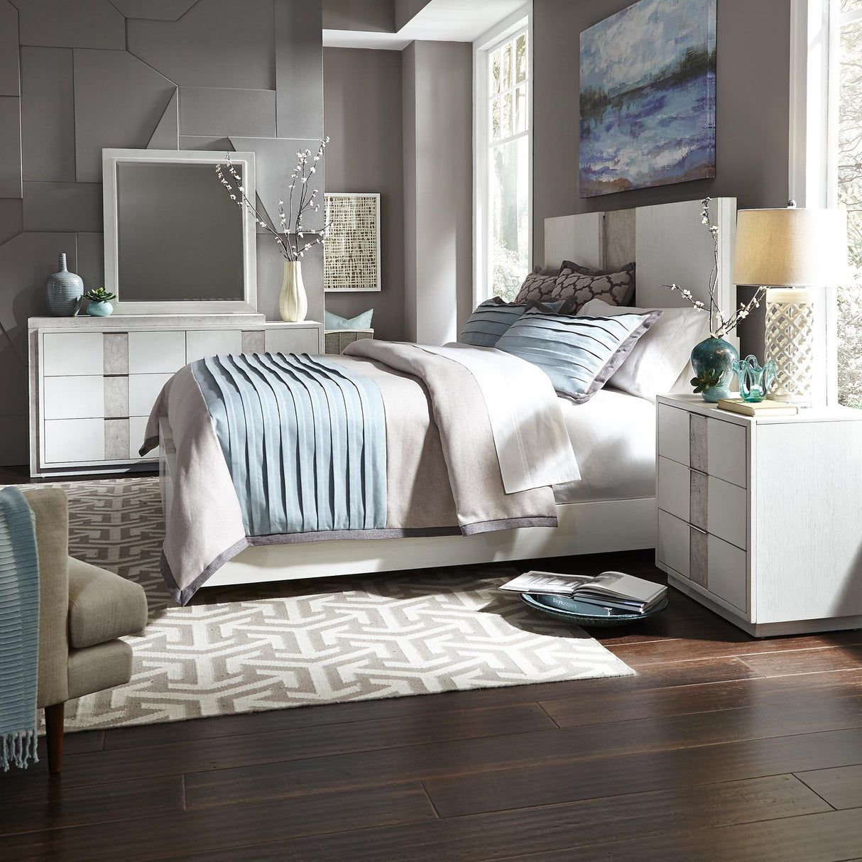 Mirage King California Panel Bed, Dresser & Mirror, Nightstand - Furniture World