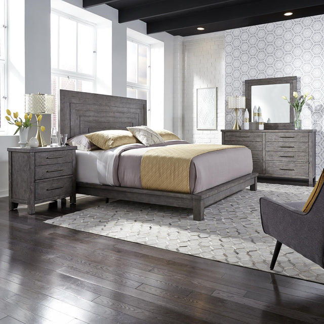 Modern Farmhouse King Platform Bed, Dresser & Mirror, Nightstand - Furniture World