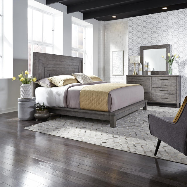 Modern Farmhouse Queen Platform Bed, Dresser & Mirror - Furniture World