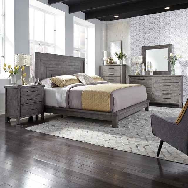 Modern Farmhouse Queen Platform Bed, Dresser & Mirror, Chest, Nightstand - Furniture World