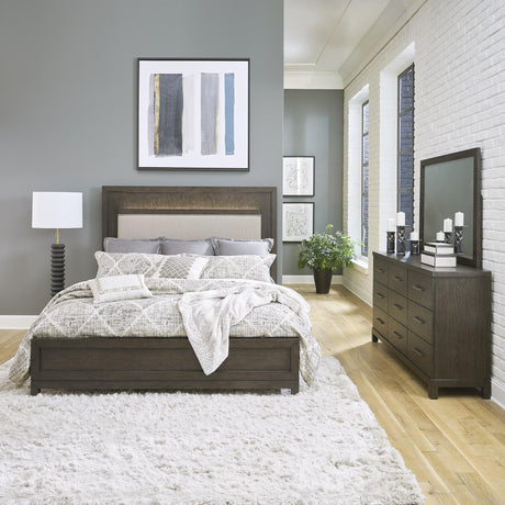 Modern Mix Queen Uph Bed, Dresser & Mirror - Furniture World