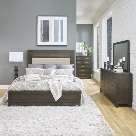 Modern Mix Queen Uph Bed, Dresser & Mirror, Chest - Furniture World