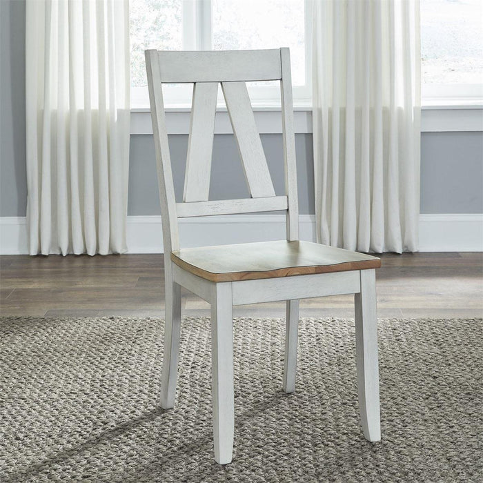Liberty Furniture Lindsey Farm Splat Back Side Chair (RTA) in Weathered White & Sandstone (Set of 2) - Furniture World