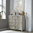 Liberty Furniture Belmar 9 Drawer Bureau Dresser in Washed Taupe and Silver Champagne - Furniture World