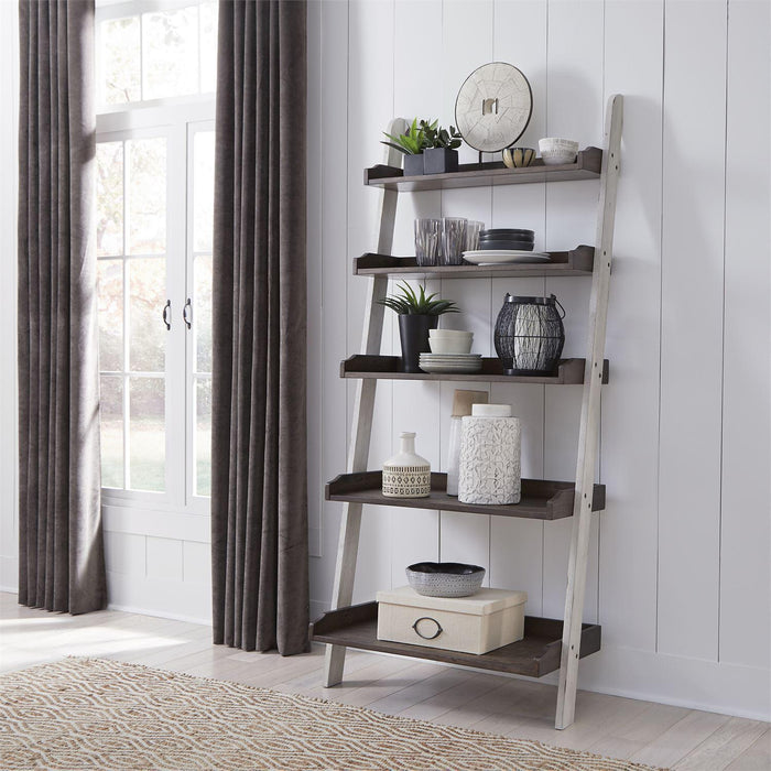 Liberty Furniture Farmhouse Leaning Bookcase in White/Oak - Furniture World