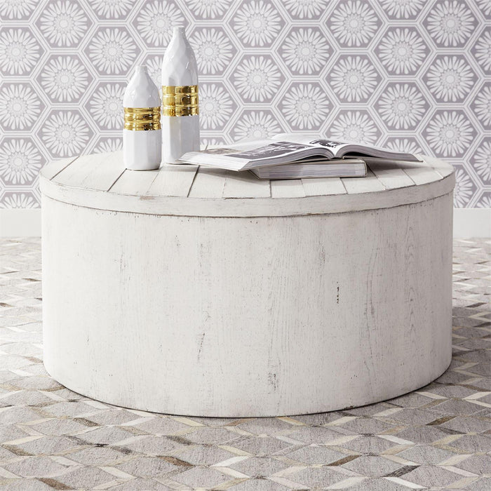 Liberty Modern Farmhouse Drum Cocktail Table in Flea Market White - Furniture World