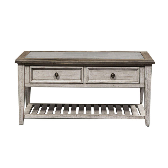 Liberty Heartland Rect Ceiling Tile Cocktail Table in Antique White - Furniture World