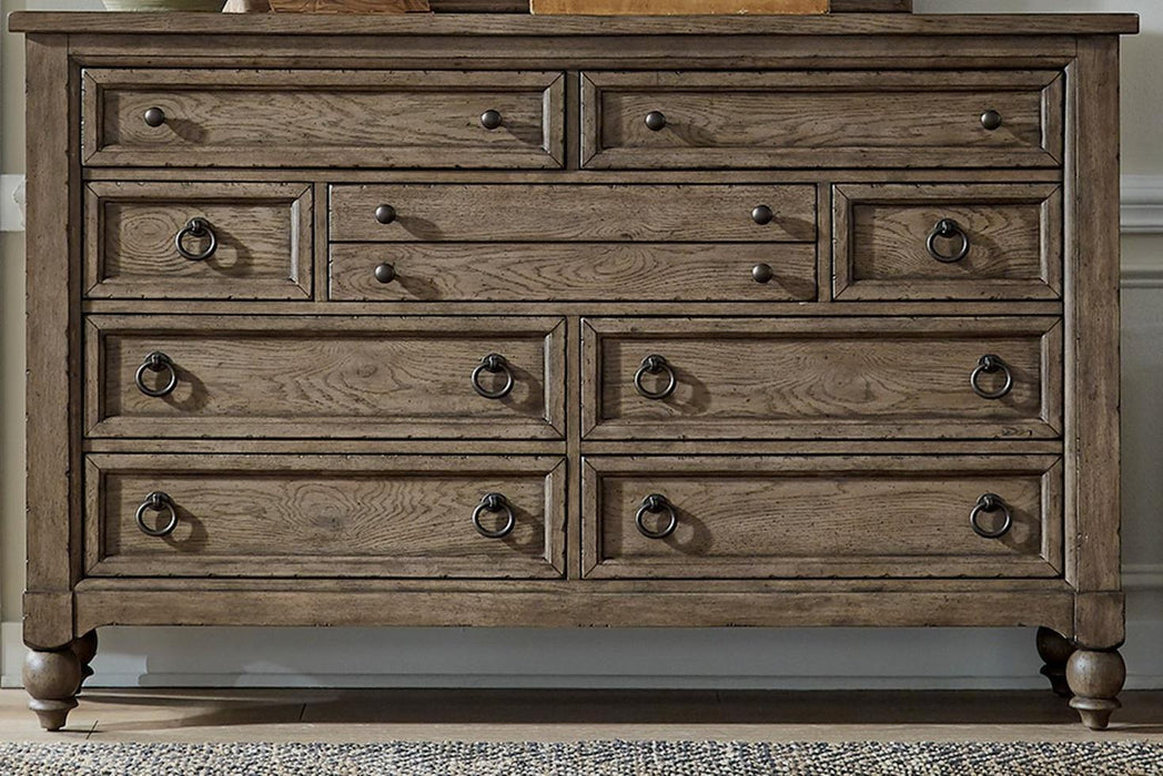 Liberty Furniture Americana Farmhouse 9 Drawer Dresser in Dusty Taupe and Black - Furniture World