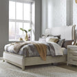 Liberty Furniture Belmar King Upholstered Sleigh Bed in Washed Taupe and Silver Champagne - Furniture World