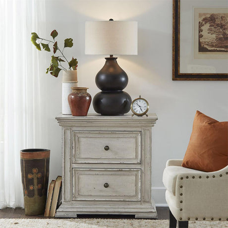 Liberty Furniture Big Valley 2 Drawer Nightstand with Charging Station in Whitestone - Furniture World