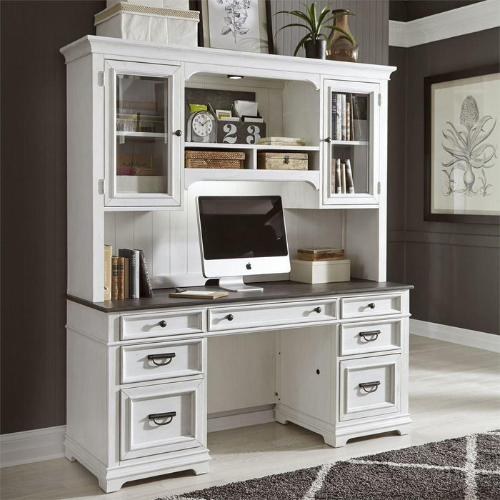 Liberty Allyson Park Jr. Executive Credenza with Hutch in Wirebrushed White - Furniture World
