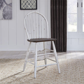 Liberty Furniture Farmhouse Windsor Back Counter Chair in White/Oak (Set of 2) - Furniture World