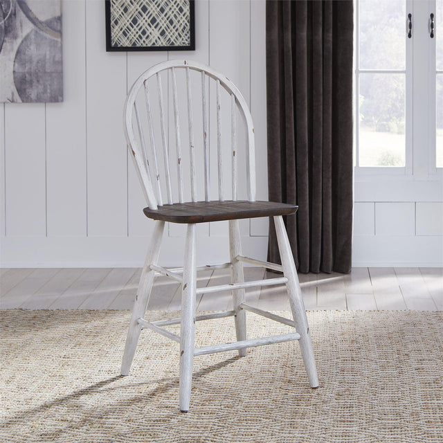 Liberty Furniture Farmhouse Windsor Back Counter Chair in White/Oak (Set of 2) - Furniture World