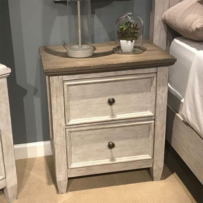 Liberty Furniture Heartland 2 Drawer Nightstand w/ Charging Station in Antique White - Furniture World