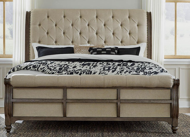 Liberty Furniture Americana Farmhouse Queen Sleigh Bed in Dusty Taupe and Black - Furniture World