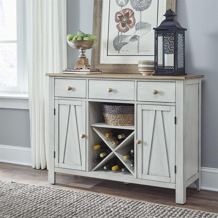 Liberty Furniture Lindsey Farm Server in Weathered White & Sandstone - Furniture World