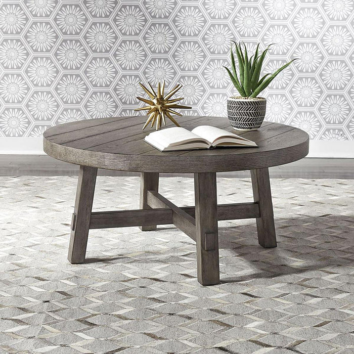Liberty Furniture Modern Farmhouse Splay Leg Round Cocktail Table in Dusty Charcoal - Furniture World