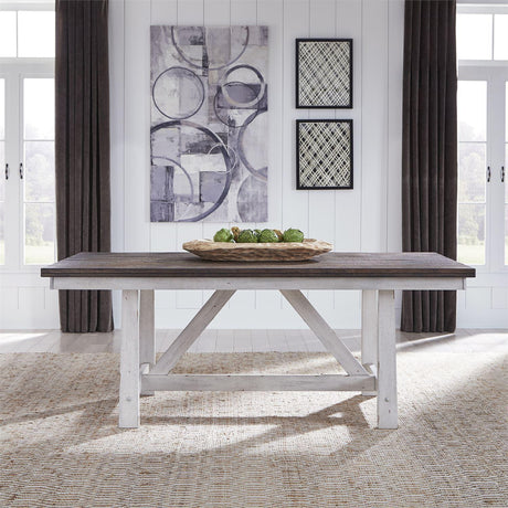 Liberty Furniture Farmhouse Fixed Top Trestle Table in White/Oak - Furniture World