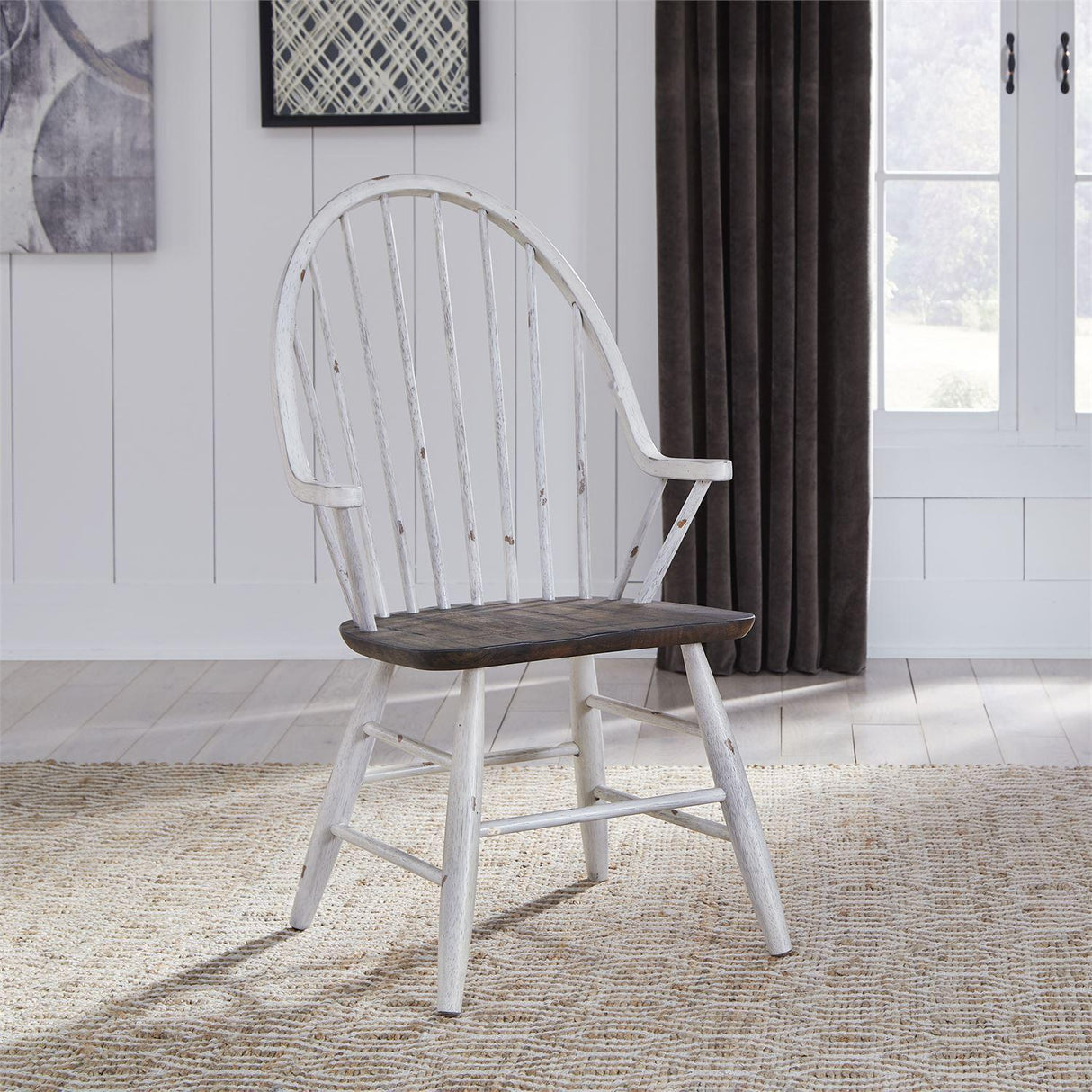 Liberty Furniture Farmhouse Windsor Back Arm Chair in White/Oak (Set of 2) - Furniture World