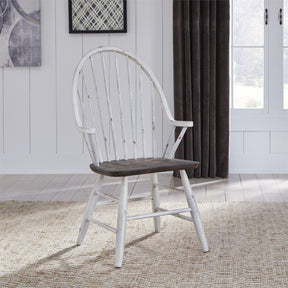 Liberty Furniture Farmhouse Windsor Back Arm Chair in White/Oak (Set of 2) - Furniture World