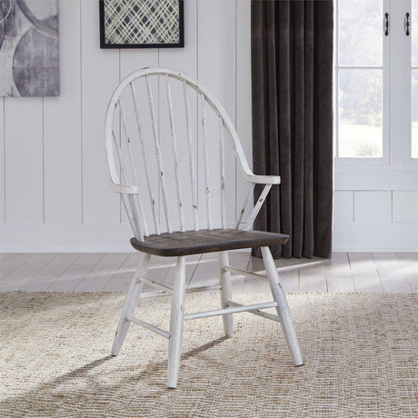 Liberty Furniture Farmhouse Windsor Back Arm Chair in White/Oak (Set of 2) - Furniture World