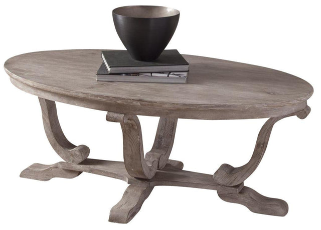 Liberty Furniture Greystone Mill Oval Cocktail Table in Stone White - Furniture World