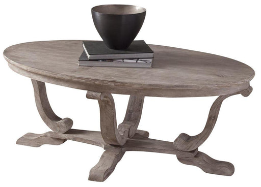 Liberty Furniture Greystone Mill Oval Cocktail Table in Stone White - Furniture World