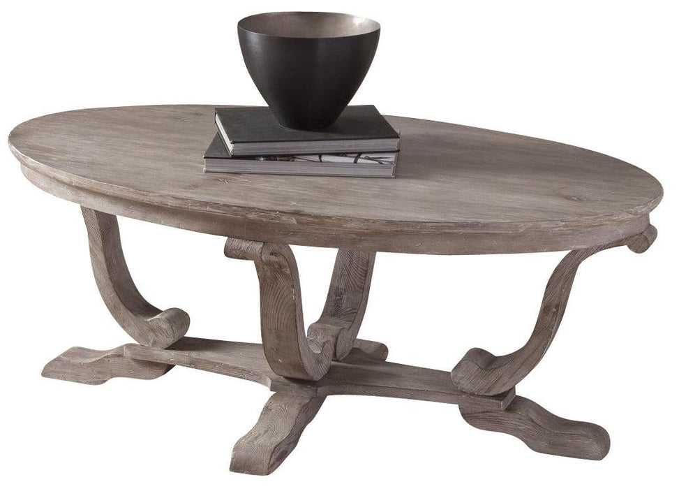 Liberty Furniture Greystone Mill Oval Cocktail Table in Stone White - Furniture World