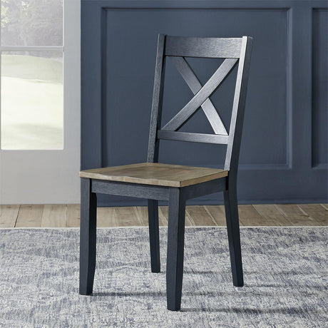 Liberty Furniture Lakeshore X Back Side Chair in Navy (Set of 2) - Furniture World